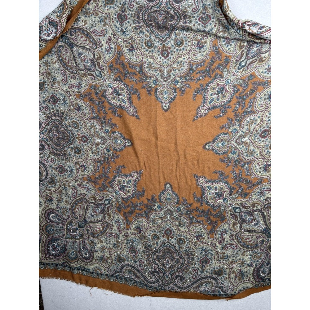 Vintage Italian Scarf Womens Paisley Fringe Rectangular Shawl 90s